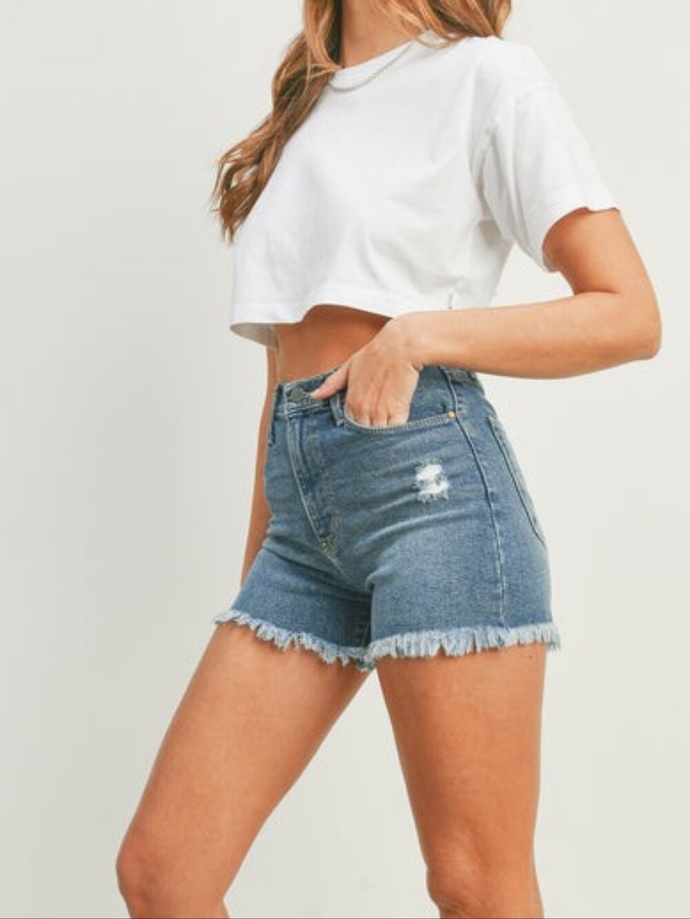 Just Black High-Rise Distressed Denim Shorts